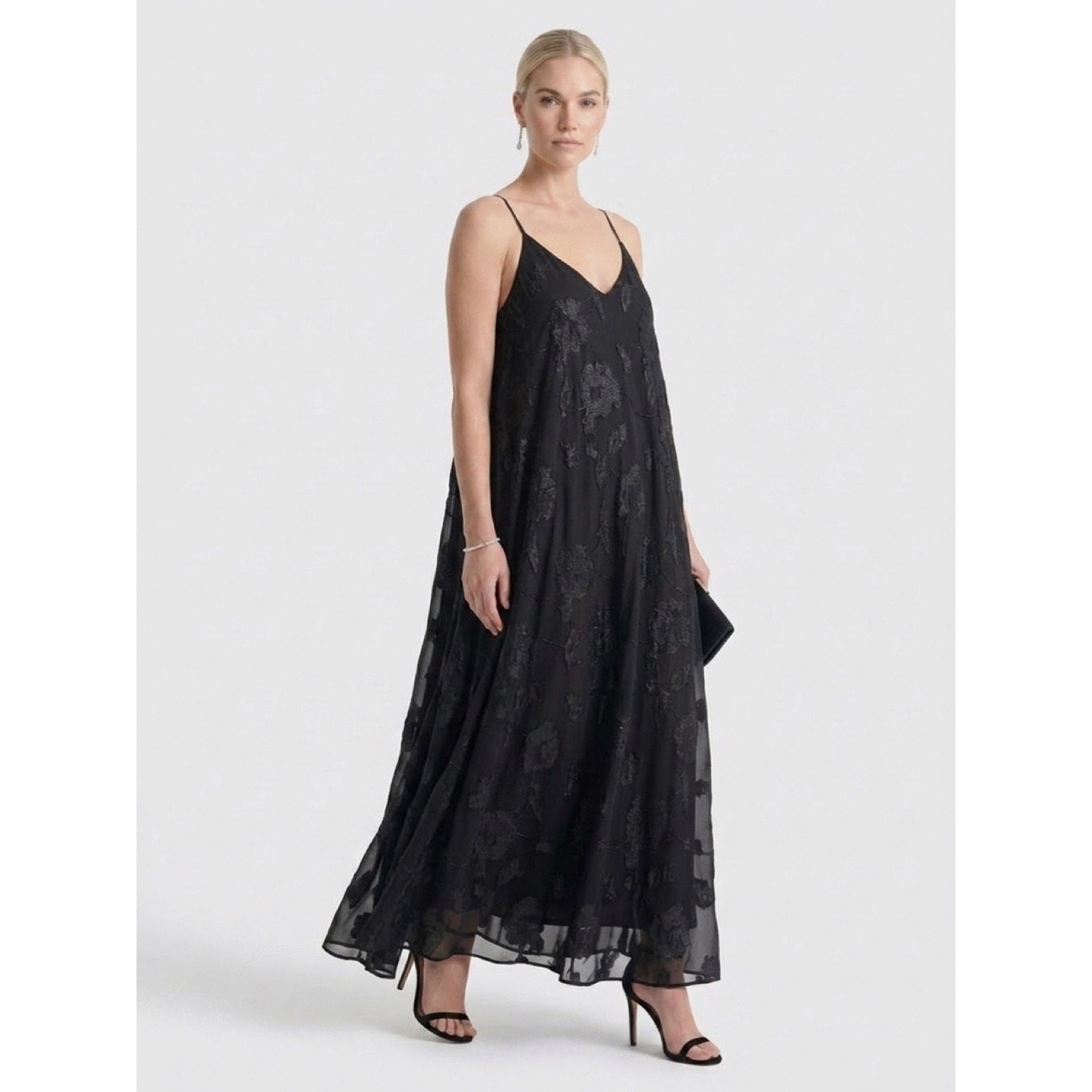 Women's Laundry By Shelli Segal Black Floral Jacquard Maxi Dress Size 12